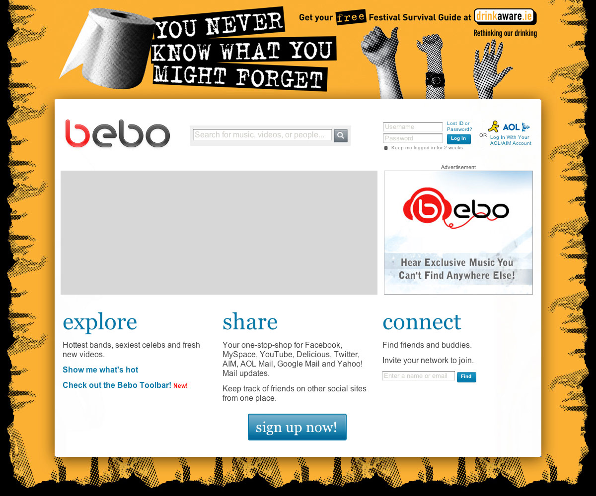 eagrapho » DrinkAware Bebo Homepage Takeover