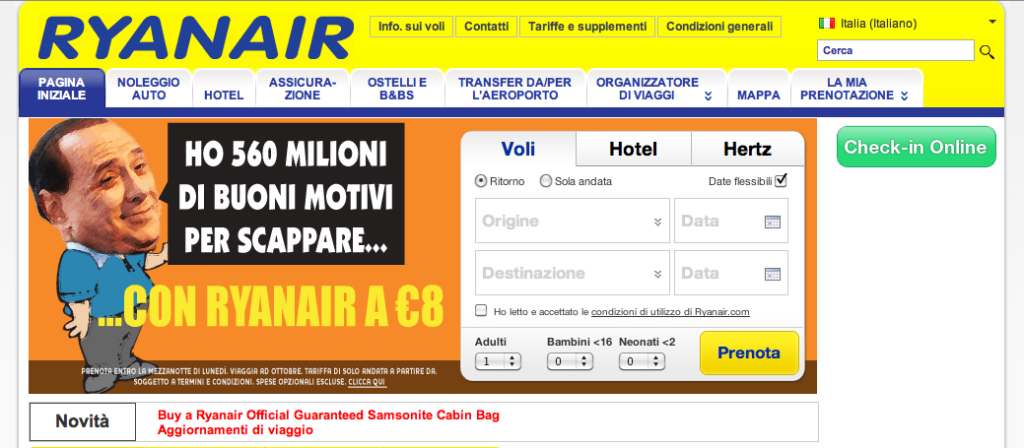 Ryanair's Italian Homepage